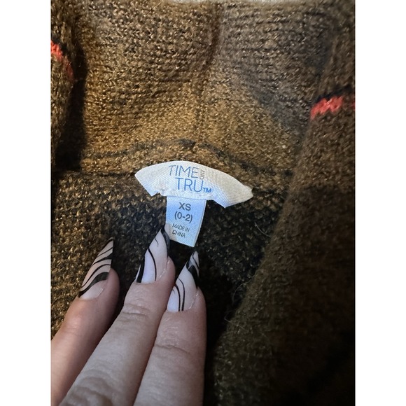 Time and Tru Women's Open Front Long Sleeve Cardigan Brown Plaid XS‎ 0-2 - Picture 5 of 8